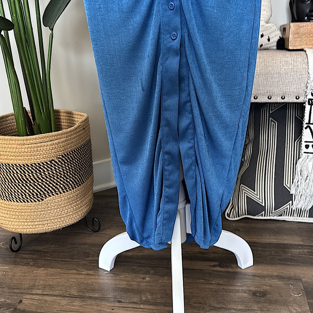 Blue Ruched Button-Front Maxi Dress - Unbranded - Picture 9 of 9